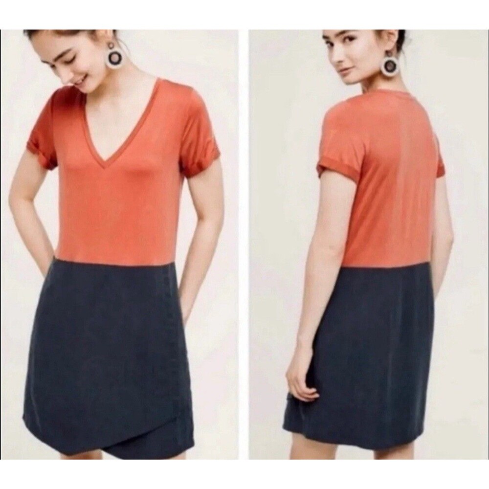 Dolan Left Coast Anthropologie Horizon Dress Short Sleeve Rust Gray Medium Boho